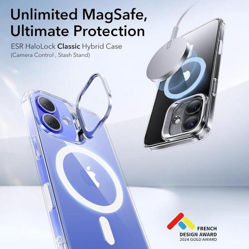 Husa de protectie ESR Classic Hybrid HaloLock Kickstand compatibil cu iPhone 16, Transparent