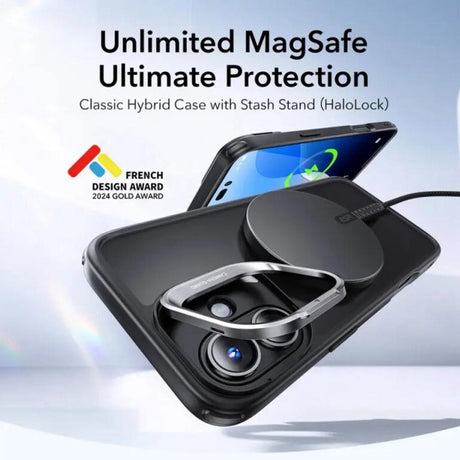 Husa de protectie ESR Classic Hybrid HaloLock Kickstand compatibil cu iPhone 16, Negru Mat