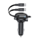 Incarcator Acefast Car (B13), with Retractable Cable, USB, 2x Type-C, 53W, 70 + 15cm, Negru