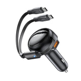 Incarcator Acefast Car (B13), with Retractable Cable, USB, 2x Type-C, 53W, 70 + 15cm, Negru