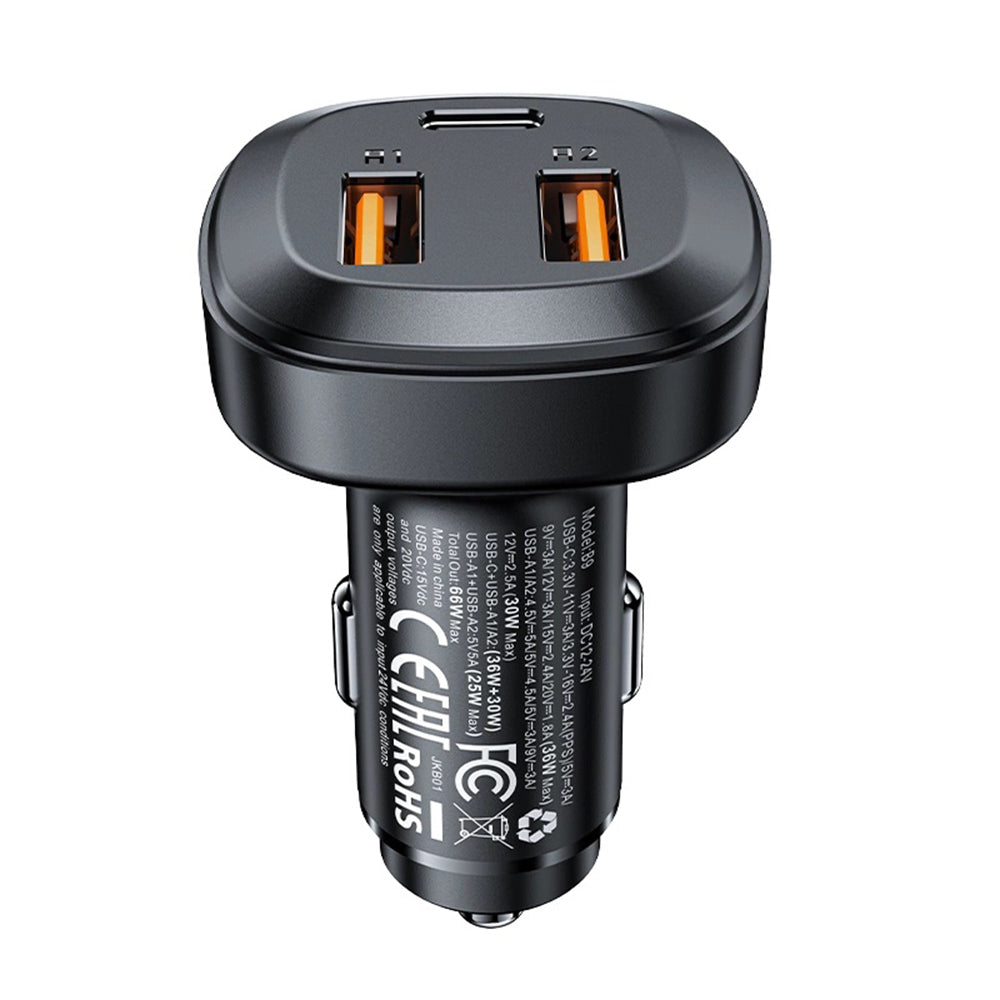 Incarcator Acefast Car (B9), 2x USB, Type-C, Fast Charging, 66W, PD3.0, QC4+, Zinc Alloy, Negru