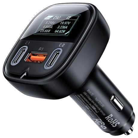 Incarcator Acefast Car (B5), Fast Charging, OLED Digital Display, 2x Type-C, USB, 101W, Zinc Alloy, Negru