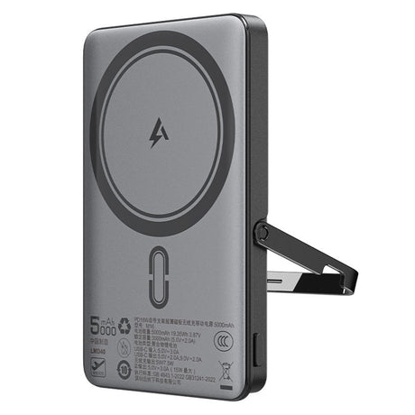 Baterie externa Acefast Magnetic Wireless (M16-5000), with Foldable Stand, USB-C Port, 5000mAh, PD18W, LED Indicator, Negru