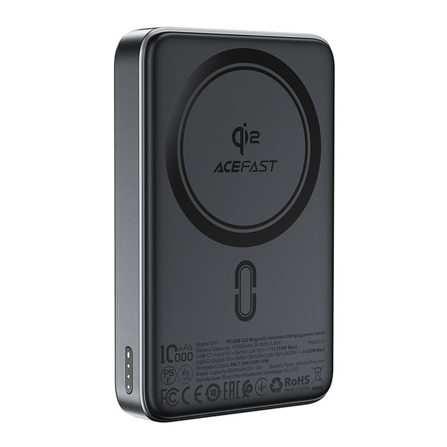 Baterie externa Acefast Magnetic (M11-10000), Type-C, 10000mAh, 38.5Wh, PD30W, Qi2 Certified, LED Indicator, Negru