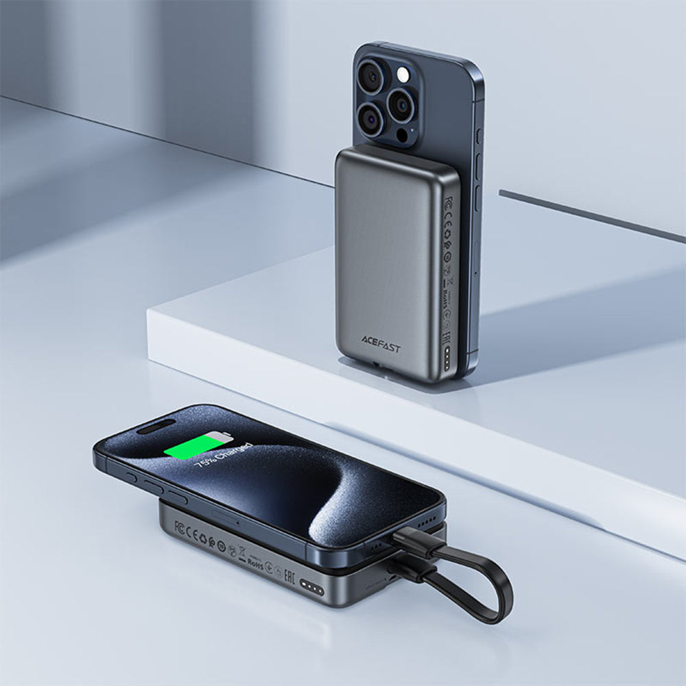 Baterie externa Acefast Magnetic Wireless (M10-10000), with Type-C Cable, 0.1m, 2x USB-C, 10000mAh, 30W, LED Indicator, Negru