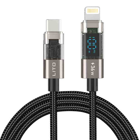 Cablu Lito (LD09CL), Lightning to Type-C, 36W High Speed Charging, LED Display, 1.2m, Negru