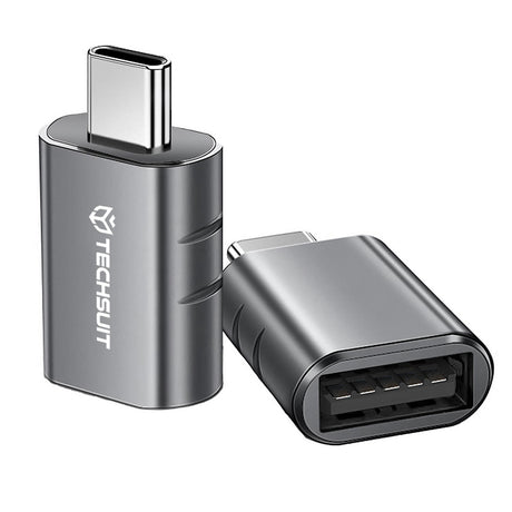 Adaptor Techsuit Premium OTG Adapter SlateVolt (A10), USB 3.0 to Type-C, 5Gbps, 3A, Zinc Alloy, Support for Thunderbolt 3, Gri
