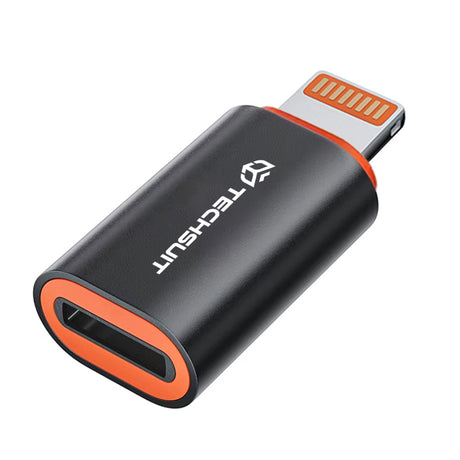 Adaptor Techsuit Premium OTG Adapter HyperPort (A3), Type-C Male to Lightning Female, PD20W, Converter for iPhone, Negru / Orange