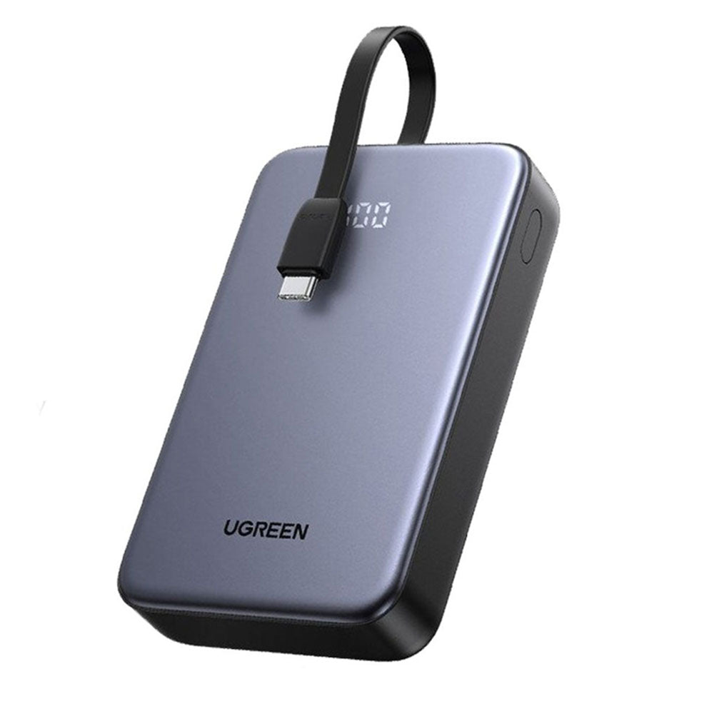 Baterie externa Ugreen PB505 (45762), Built-in Type-C Cable, Fast Charging, 20000mAh, USB, USB-C, 22.5W, 5V/3A, Gri