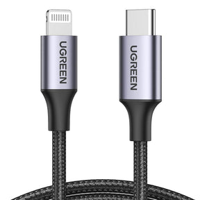 Cablu Ugreen US304 (60759), USB-C to Lightning, Fast Charging, 3A, 480Mbps, Nylon Braided, 1m, Gri Spatial