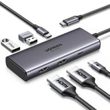 Hub Ugreen CM498 (15852), 2x USB3.0 / 2x Type-C / 2x HDMI, 5Gbps PD100W, Gri