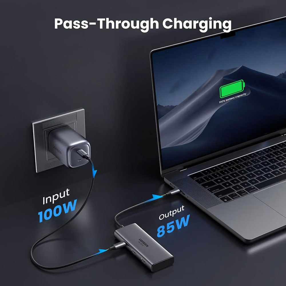 Hub Ugreen CM498 (15852), 2x USB3.0 / 2x Type-C / 2x HDMI, 5Gbps PD100W, Gri