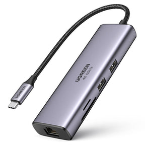 Hub/Dock Ugreen Docking Station CM512 (60515), Type-C to 2x USB, HDMI 4K, Type-C 100W, Ethernet 1Gbps, Card Reader SD, 0.2m, Gri