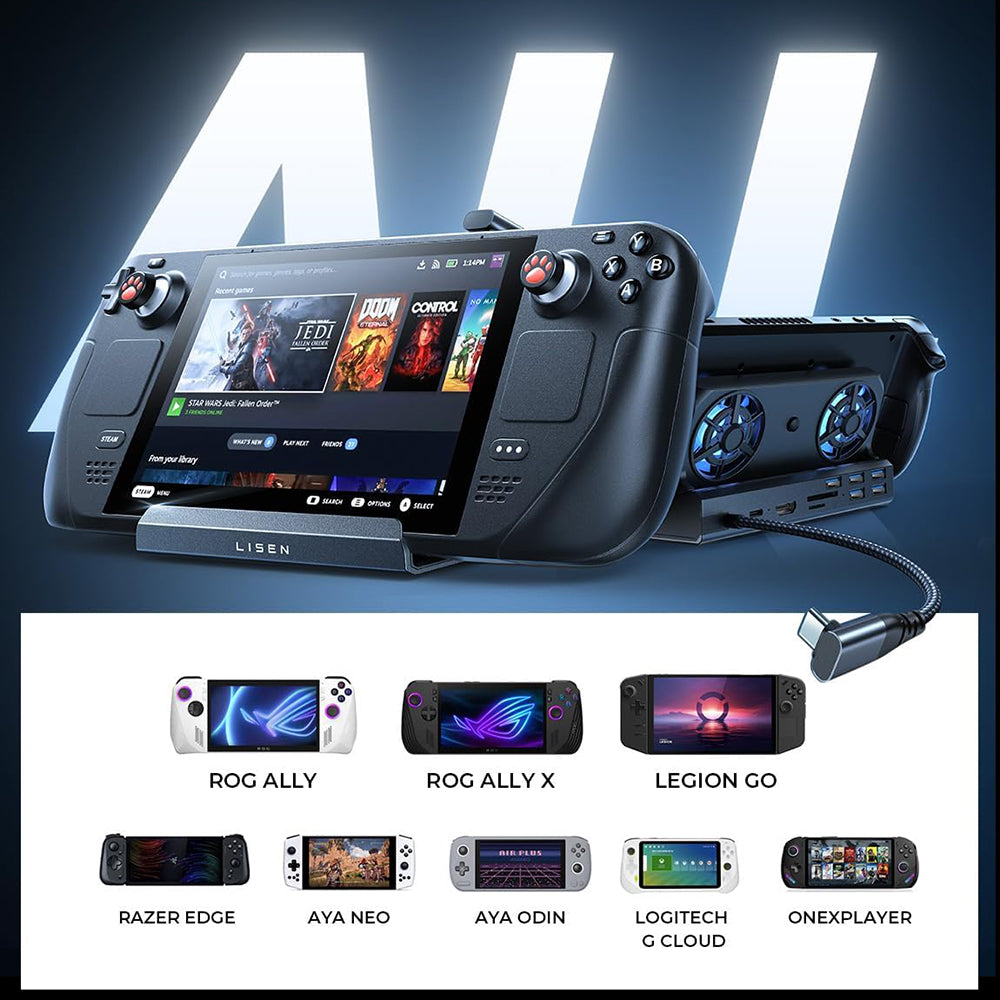 Accesoriu gaming Lisen Docking Station S1 (YL0423110005), HDMI 2.0 4K, 3x USB3.0, USB-C PD100W, Ethernet, 2x Cooling Fan, OLED, Negru