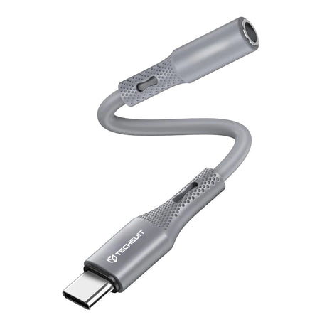 Adaptor Techsuit Premium Cable Adapter SoundFleX (AC1), Type-C to 3.5mm Jack, Hi-Fi Quality, DAC Chip, Silica Gel, 0.1m, Gri