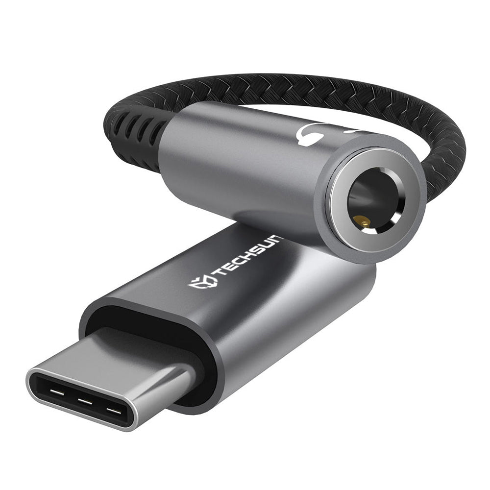 Adaptor Techsuit Premium Cable Adapter SonicPiX (AC14), Type-C to 3.5mm Jack, 3A, DAC Chip, Aluminum, Digital Decoder, 0.1m, Gri