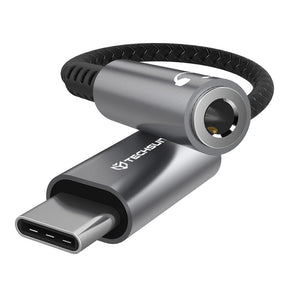 Adaptor Techsuit Premium Cable Adapter SonicPiX (AC14), Type-C to 3.5mm Jack, 3A, DAC Chip, Aluminum, Digital Decoder, 0.1m, Gri