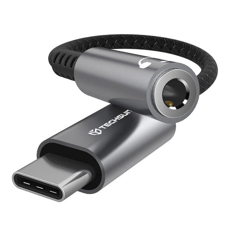 Adaptor Techsuit Premium Cable Adapter SonicPiX (AC14), Type-C to 3.5mm Jack, 3A, DAC Chip, Aluminum, Digital Decoder, 0.1m, Gri