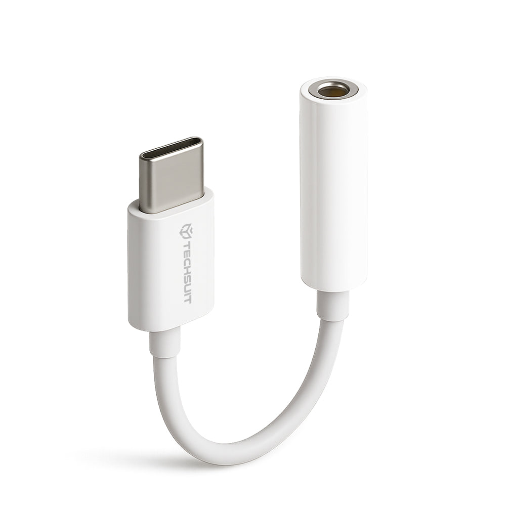 Adaptor Techsuit (set de 2) Cable Adapter MusicBox (AC18), Type-C to 3.5mm Jack, DAC Chip, 3A, Plug and Play, Alb