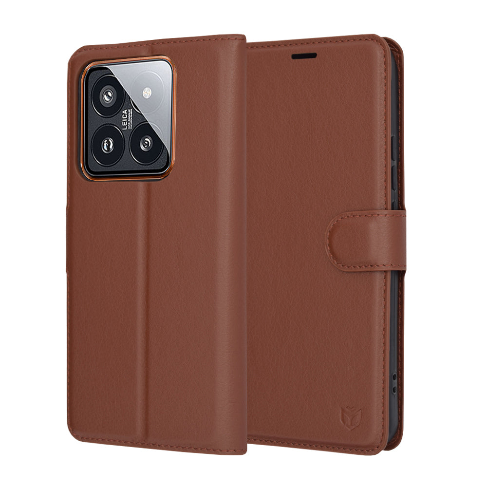 Husa de protectie Techsuit Leather Folio compatibil cu Xiaomi 14 Pro, Maro