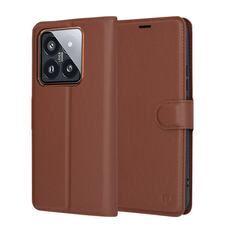 Husa de protectie Techsuit Leather Folio compatibil cu Xiaomi 14 Pro, Maro