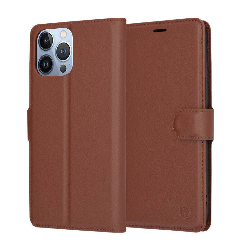 Husa de protectie Techsuit Leather Folio compatibil cu iPhone 13 Pro Max, Maro