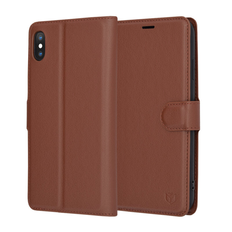 Husa de protectie Techsuit Leather Folio compatibil cu iPhone XS Max, Maro