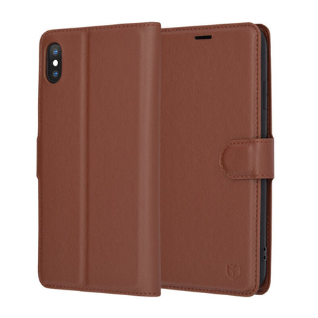Husa de protectie Techsuit Leather Folio compatibil cu iPhone XS Max, Maro