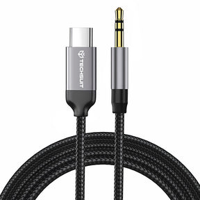Adaptor Techsuit Premium Cable Adapter SoundShell (AC9), USB-C to 3.5mm Jack, DAC Chip, 16bit/48Khz, 1.5m, Gri