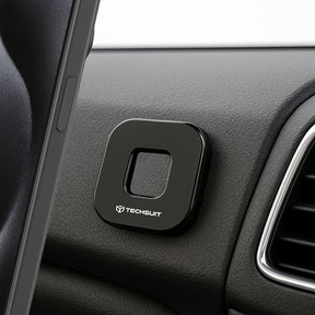 Suport Techsuit Phone Tiny Series (HOLD210), Dashboard Magnetic Grip, Multipurpose Use, Quadrilateral, 2 Metal Plates, Negru