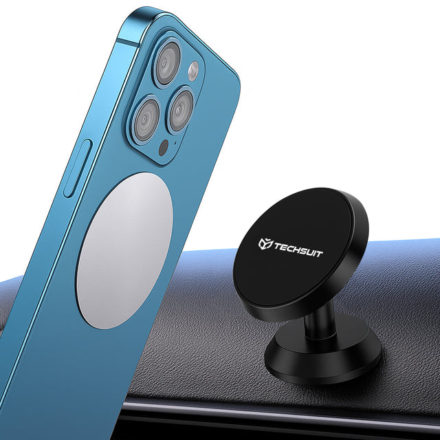 Suport Techsuit TinyGrip (S10), Universal Magnetic Mobile Mount, with Metal Plate, Strong Magnet, Negru
