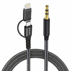 Adaptor Techsuit Premium Cable Adapter 3in1 EchoSnap (AC15), Lightning/Type-C to 3.5mm Jack, Hi-Fi Quality, 1m, Negru