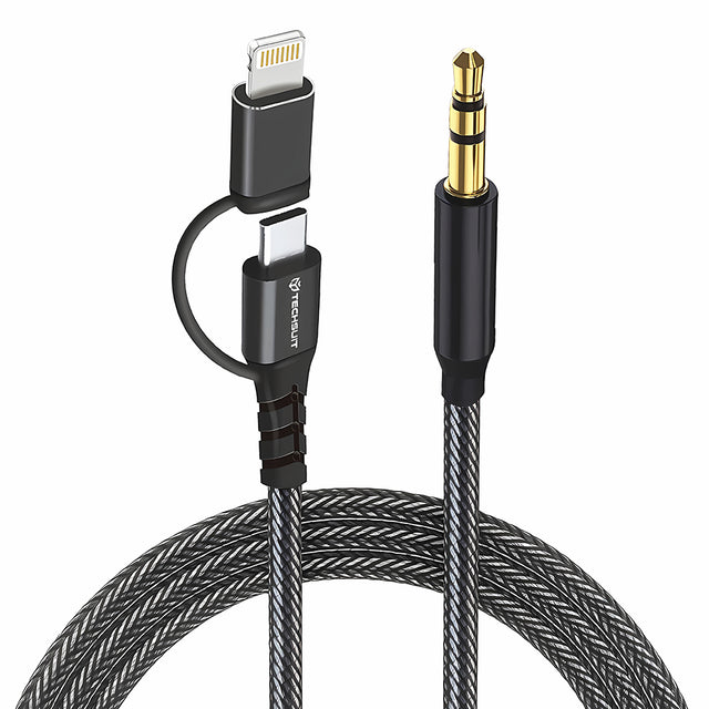 Adaptor Techsuit Premium Cable Adapter 3in1 EchoSnap (AC15), Lightning/Type-C to 3.5mm Jack, Hi-Fi Quality, 1m, Negru