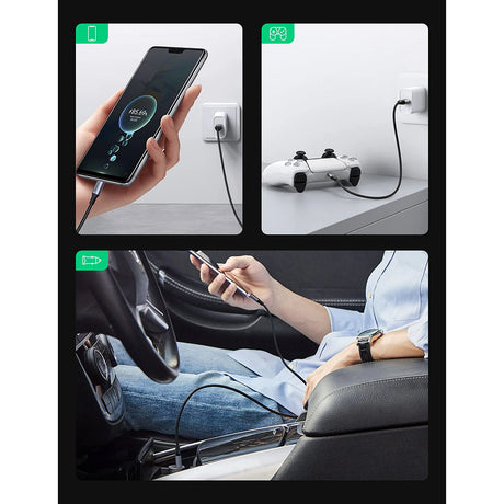 Cablu Ugreen US288 (60128), USB to Type-C, Fast Charging, 3A, 18W, 480Mbps, Nylon Braided, 2m, Gri Spatial
