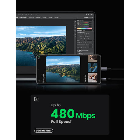 Cablu Ugreen US288 (60128), USB to Type-C, Fast Charging, 3A, 18W, 480Mbps, Nylon Braided, 2m, Gri Spatial