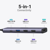 Hub/Dock Ugreen Docking Station CM478 (15495), Type-C to USB3.0, 2x USB2.0, HDMI 4K@30Hz, Type-C PD100W, 5Gbps, Ultra-Thin, Gri
