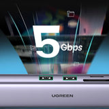 Hub/Dock Ugreen Docking Station CM512 (90568), Type-C to Type-C, 2x USB, HDMI 4K@30Hz, RJ45, SD/TF Card, 5Gbps, PD100W, Gri