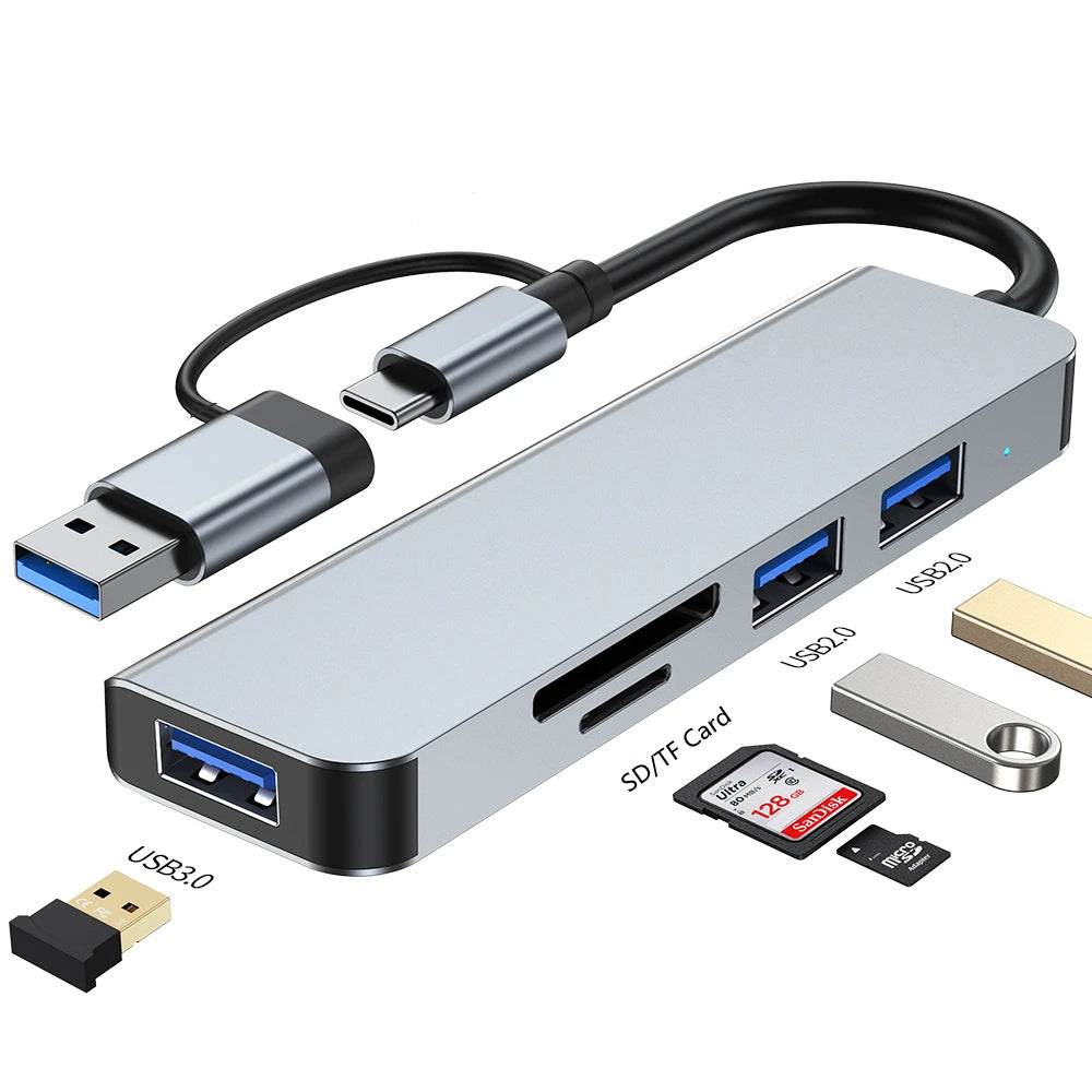 Hub/Dock Techsuit Docking Station DataBridge 5 in 1 (H7), USB, Type-C to USB 3.0, 2x USB 2.0, SD/TF Card, Gri