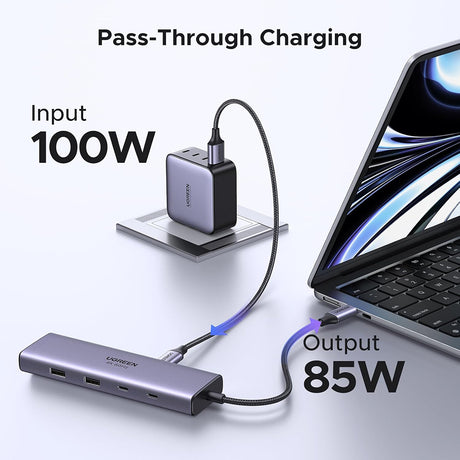 Hub Ugreen CM498 (15375), USB / Type-C / HDMI / RJ45, PD100W, Gri