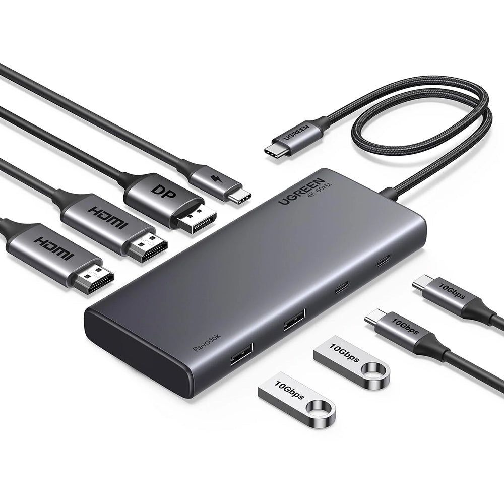 Hub Ugreen CM639 (35625), 2x USB / 3x USB-C / 2x HDMI / DP, 4K@30Hz / PD100W, Negru