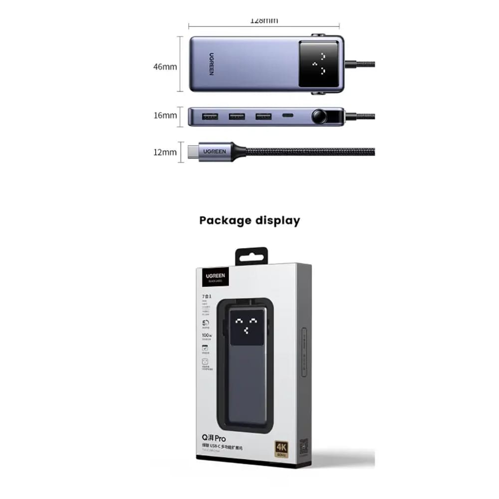 Hub/Dock Ugreen Docking Station CM888 (45155), Type-C to 2x USB3.0, 1x USB2.0, 2x Type-C, 1x HDMI 4K, 1x RJ45 1000Mbps, PD100W, Gri