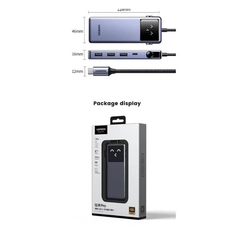 Hub/Dock Ugreen Docking Station CM888 (45155), Type-C to 2x USB3.0, 1x USB2.0, 2x Type-C, 1x HDMI 4K, 1x RJ45 1000Mbps, PD100W, Gri