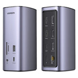 Hub/Dock Ugreen Docking Station Pro CM555 (90325), 2x USB-C, 3x USB, SD/TF Slots, 2x HDMI, DP, RJ45, 3.5mm, PD100W, 8K@30Hz, Gri