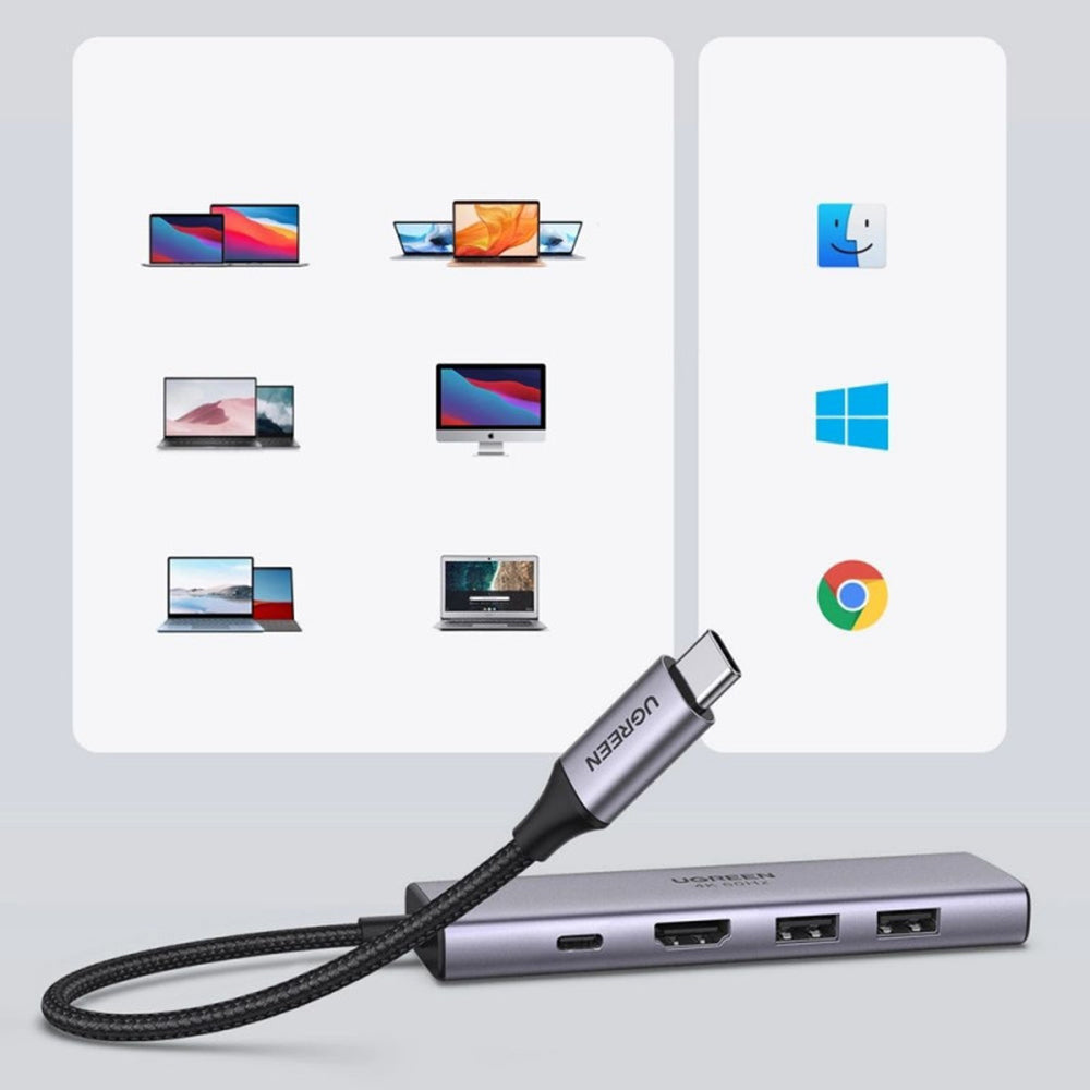 Hub/Dock Ugreen Docking Station CM511 (60384), Type-C to Type-C, 2x USB, HDMI 4K, carduri SD/TF, Gri