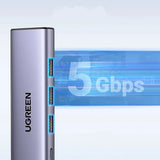Hub/Dock Ugreen Docking Station CM511 (15597), Fast Charge, Type-C to 3x USB, Type-C PD100W, HDMI 4K@60Hz, 5Gbps, Plug&Play, Gri