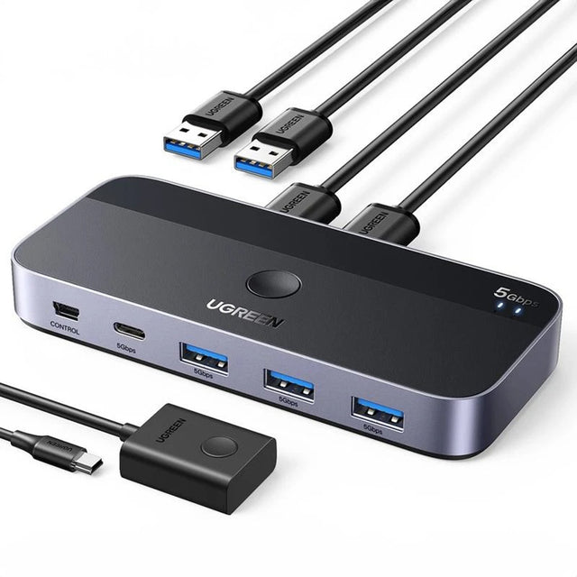 Adaptor Ugreen Sharing Switch CM662 (15705), 2x USB, 1x Mini USB, 3x USB, Type-C, 5Gbps, Gri