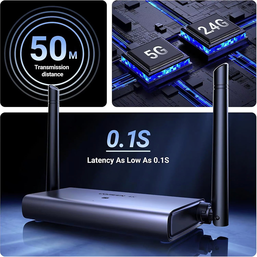 Adaptor Ugreen Wireless Transmitter Receiver CM586 (90909A), HDMI, 50M 4K@30Hz, Negru