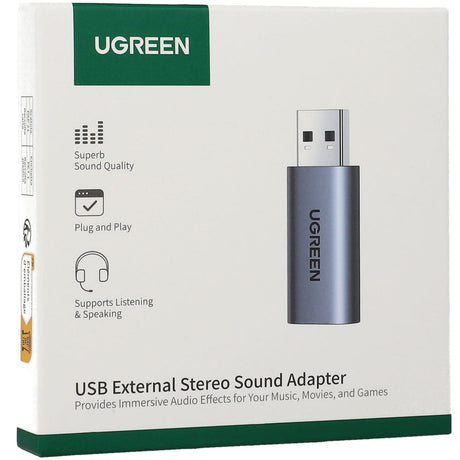 Adaptor Ugreen Audio Adapter CM383 (80864), USB to Jack 3.5mm, Stereo, Plug & Play, Supports Listening & Speaking, Gri