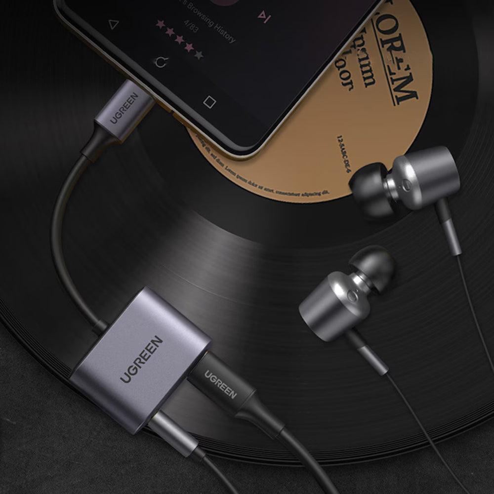 Adaptor Ugreen Audio Adapter CM231 (60164), Type-C to Jack 3.5mm, USB-C, Stereo, Line Control, Microphone Input, PD30W, Gri