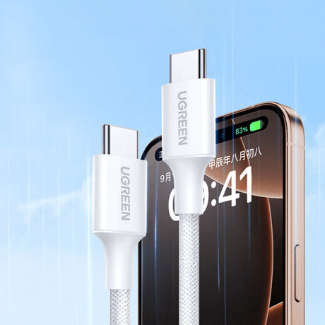 Cablu Ugreen L502 (65255), USB-C to USB-C, 5A, 100W, 1m, Nylon, Titanium Gray